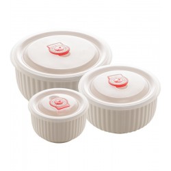 Jogo 3 Refratários 900/600/300ml New Bone Siena De Porcelana Com Tampa Plástica